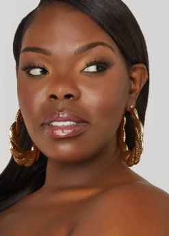 New Ashley Stewart Tone Bamboo Earrings Gold