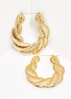 New Ashley Stewart Tone Bamboo Earrings Gold