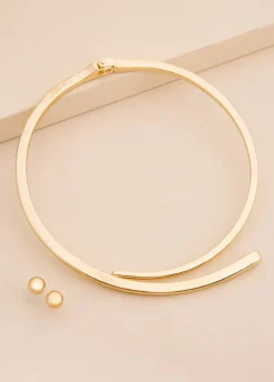 Clearance Ashley Stewart Tone Hinge Collar Set Gold