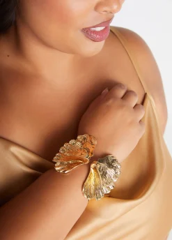 Fashion Ashley Stewart Tone Leaf Cuff Gold