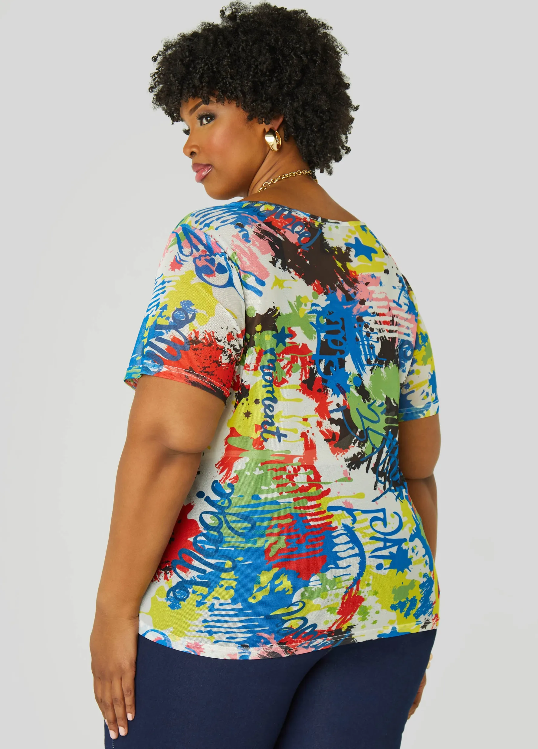 Best Ashley Stewart Graffiti Mesh Tee Multi