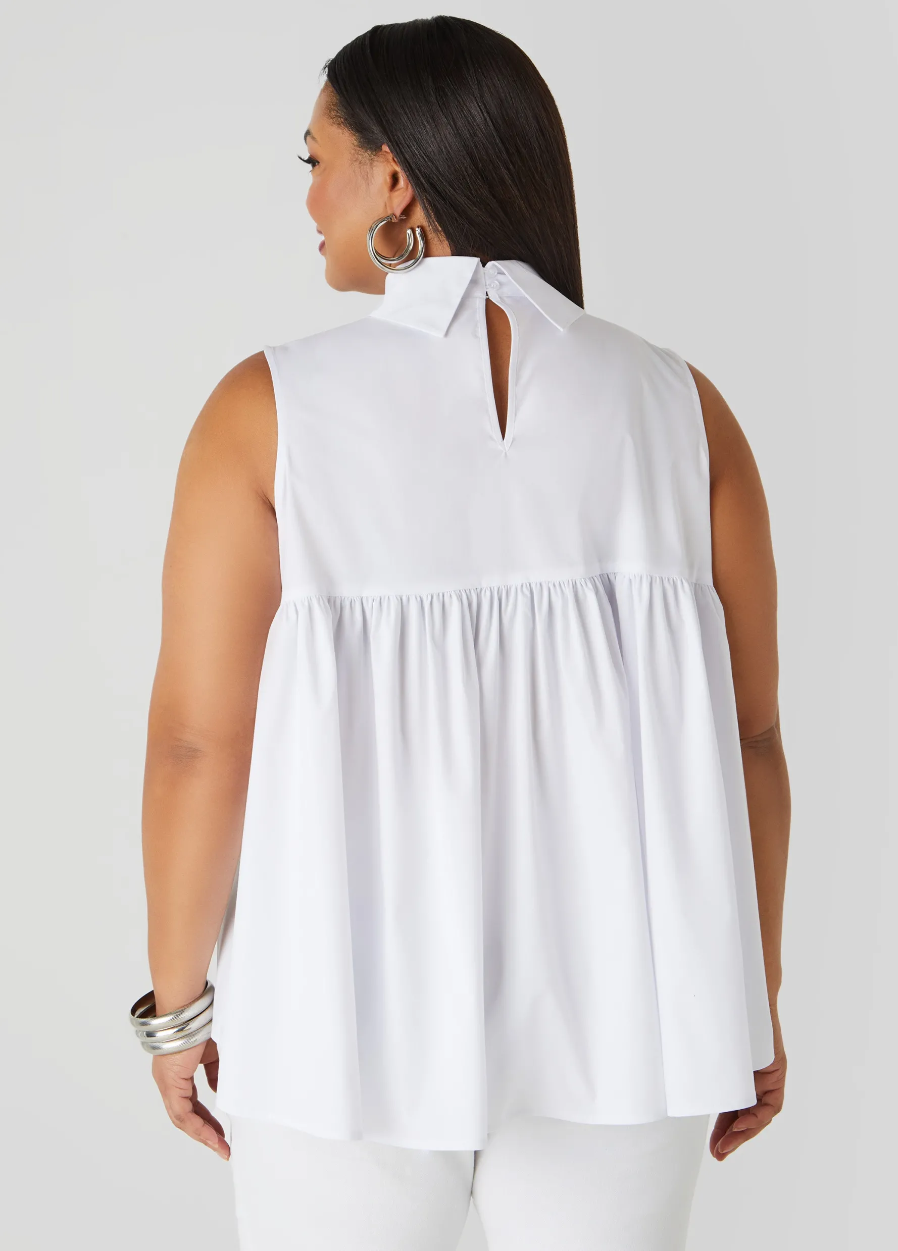 New Ashley Stewart Grommet Embellished Poplin Blouse