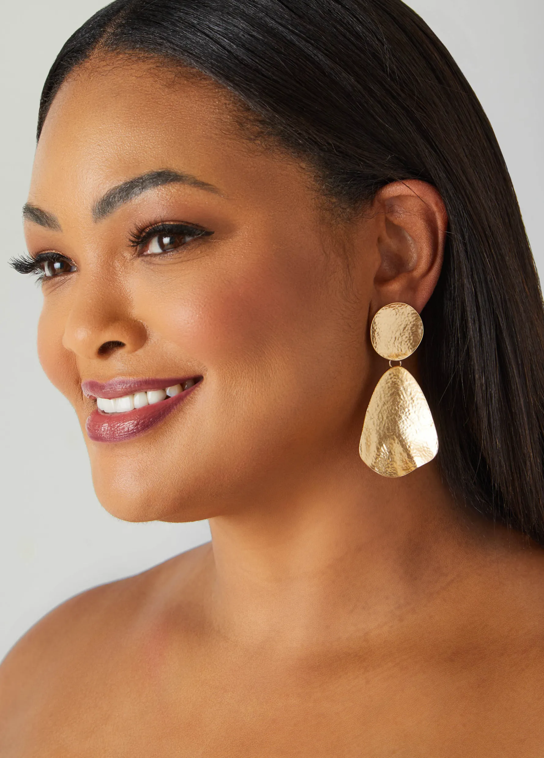 Discount Ashley Stewart Hammered Teardrop Clip On Earrings Gold