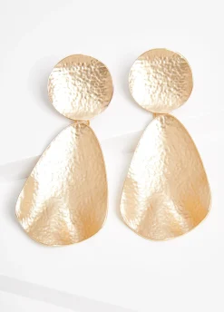 Discount Ashley Stewart Hammered Teardrop Clip On Earrings Gold