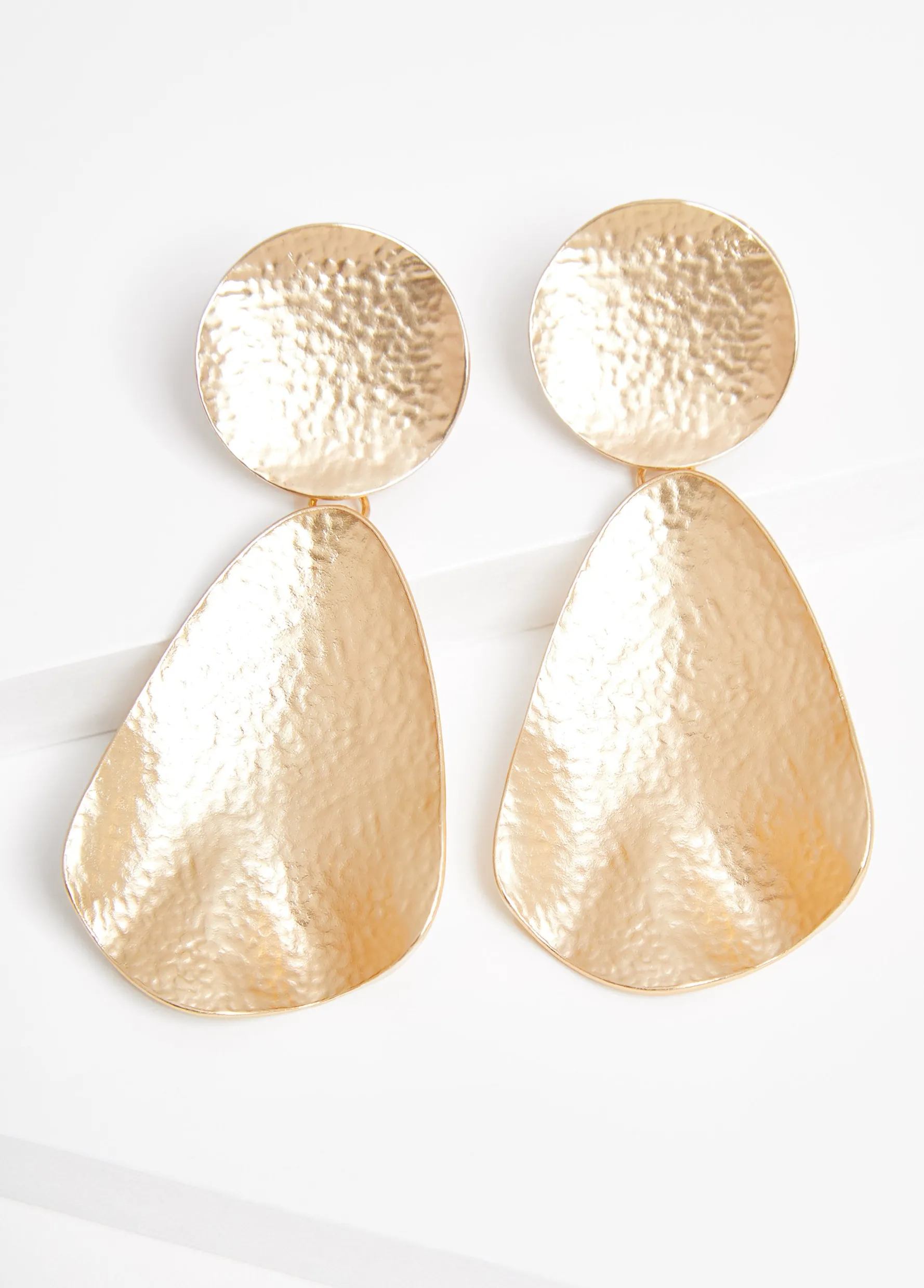 Discount Ashley Stewart Hammered Teardrop Clip On Earrings Gold