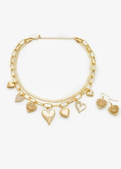 Best Ashley Stewart Hearts Charm Necklace Set Gold