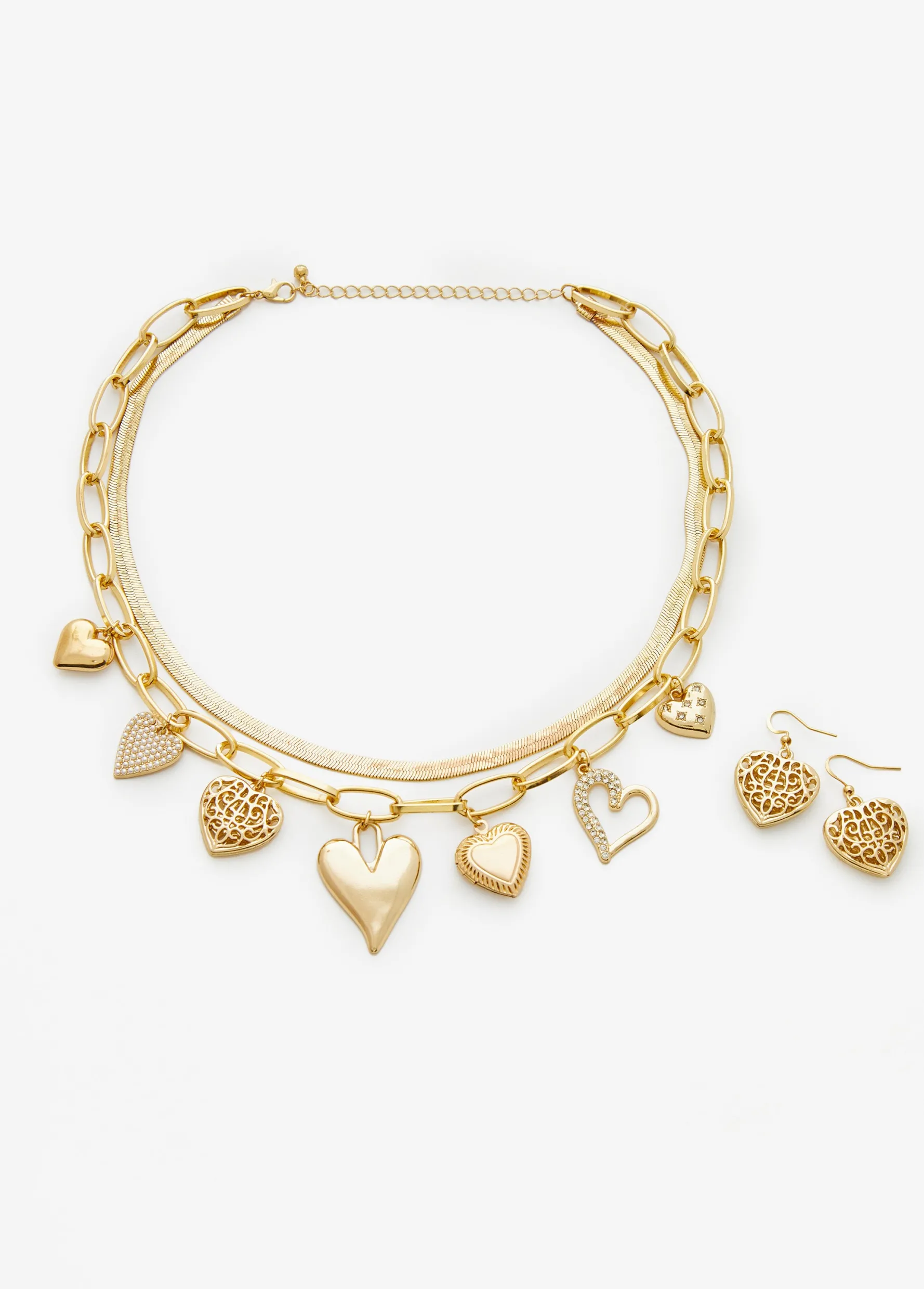 Best Ashley Stewart Hearts Charm Necklace Set Gold