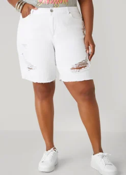 Discount Ashley Stewart High Rise Distressed Denim Shorts