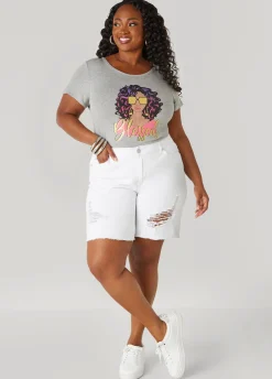 Discount Ashley Stewart High Rise Distressed Denim Shorts