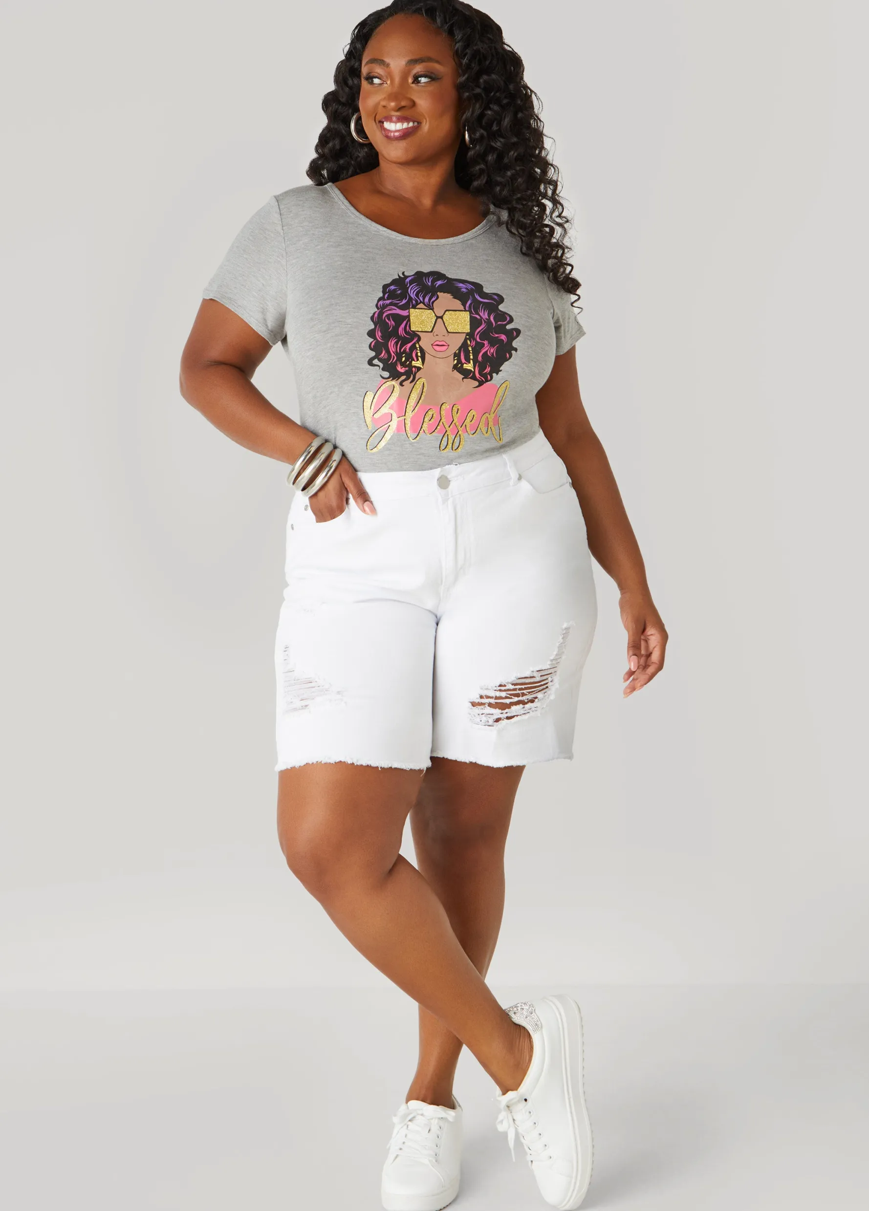 Discount Ashley Stewart High Rise Distressed Denim Shorts