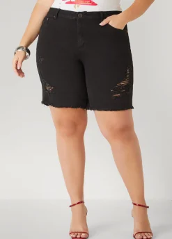 Discount Ashley Stewart High Rise Distressed Denim Shorts