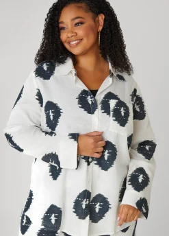 Online Ashley Stewart Ikat Print Shirt White Black