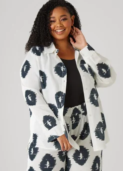 Online Ashley Stewart Ikat Print Shirt White Black