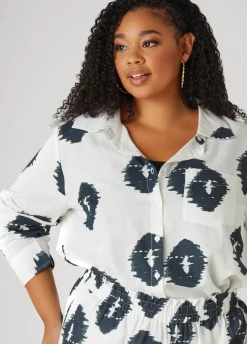 Online Ashley Stewart Ikat Print Shirt White Black