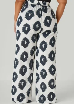 Hot Ashley Stewart Ikat Print Wide Leg Pants White Black