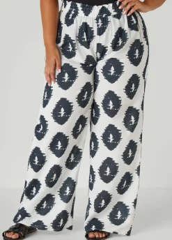 Hot Ashley Stewart Ikat Print Wide Leg Pants White Black
