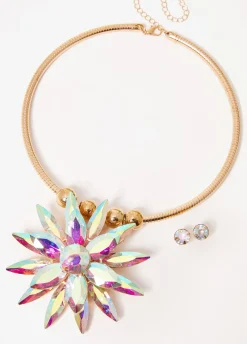 Outlet Ashley Stewart Iridescent Crystal Collar Set Gold