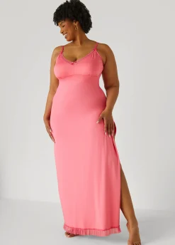 Clearance Ashley Stewart Lace And Mesh Trimmed Nightgown Pink