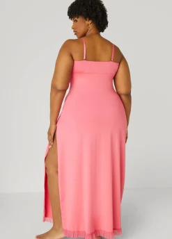 Clearance Ashley Stewart Lace And Mesh Trimmed Nightgown Pink