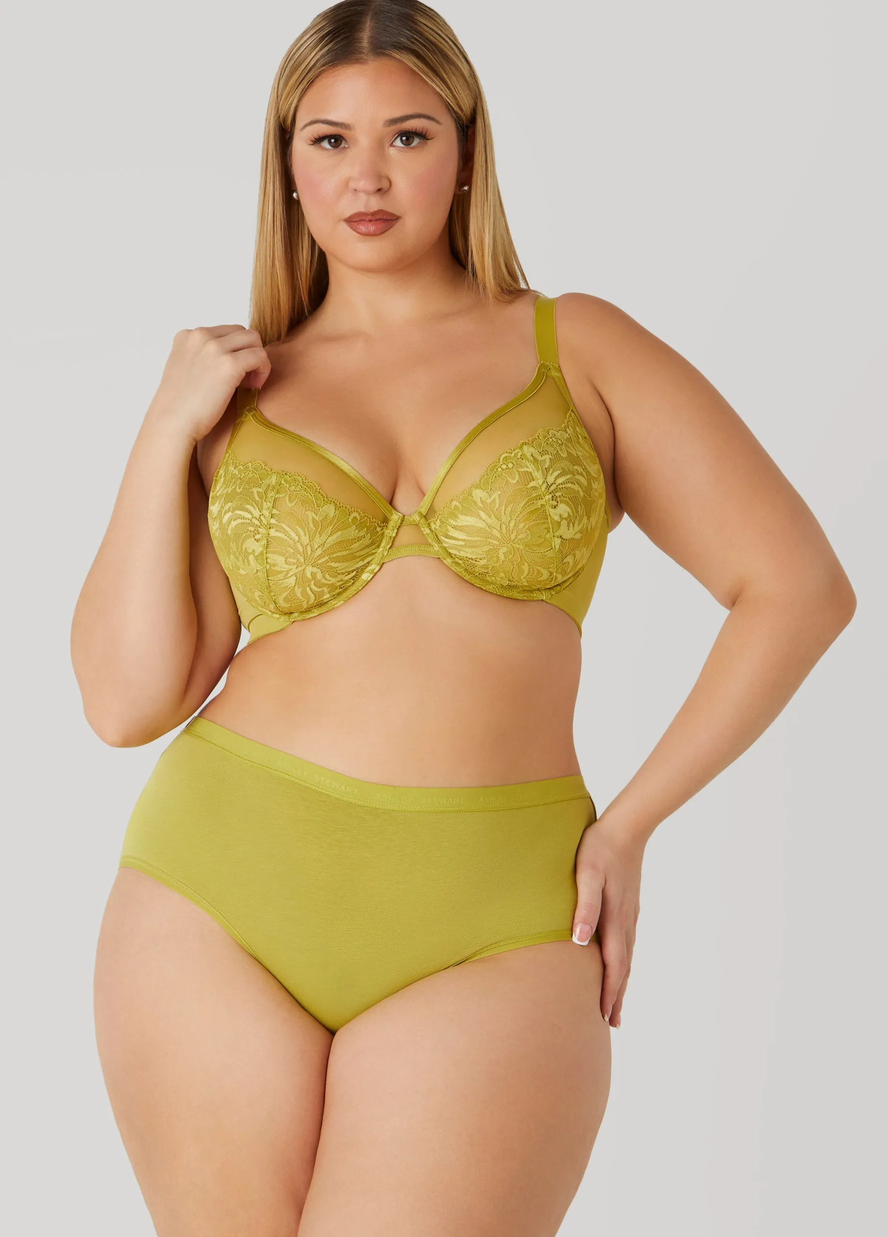 New Ashley Stewart Lace And Mesh Underwire Bra MOSS