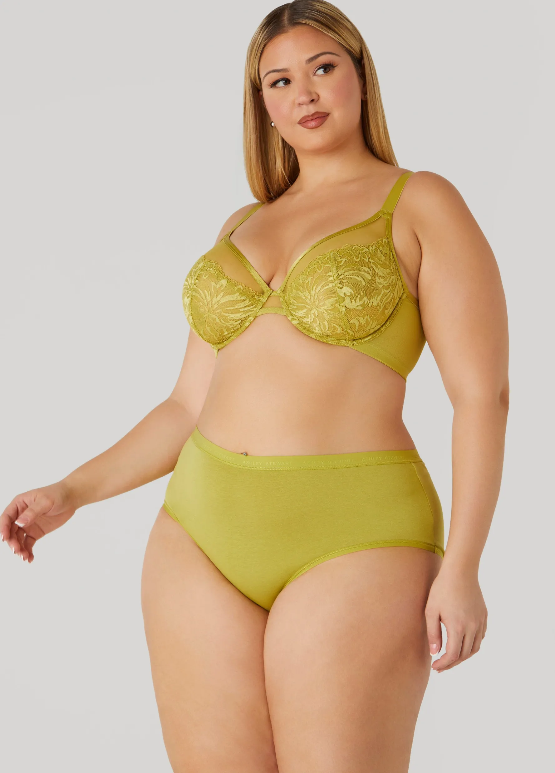 New Ashley Stewart Lace And Mesh Underwire Bra MOSS