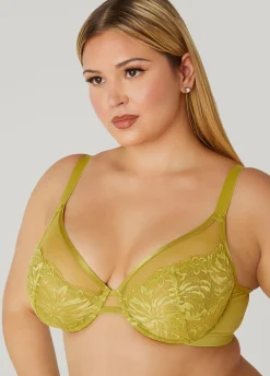 New Ashley Stewart Lace And Mesh Underwire Bra MOSS