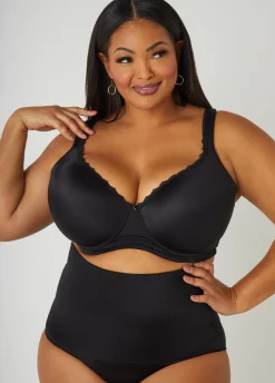 Fashion Ashley Stewart Lace Trim Full Coverage Butterfly Bra Black