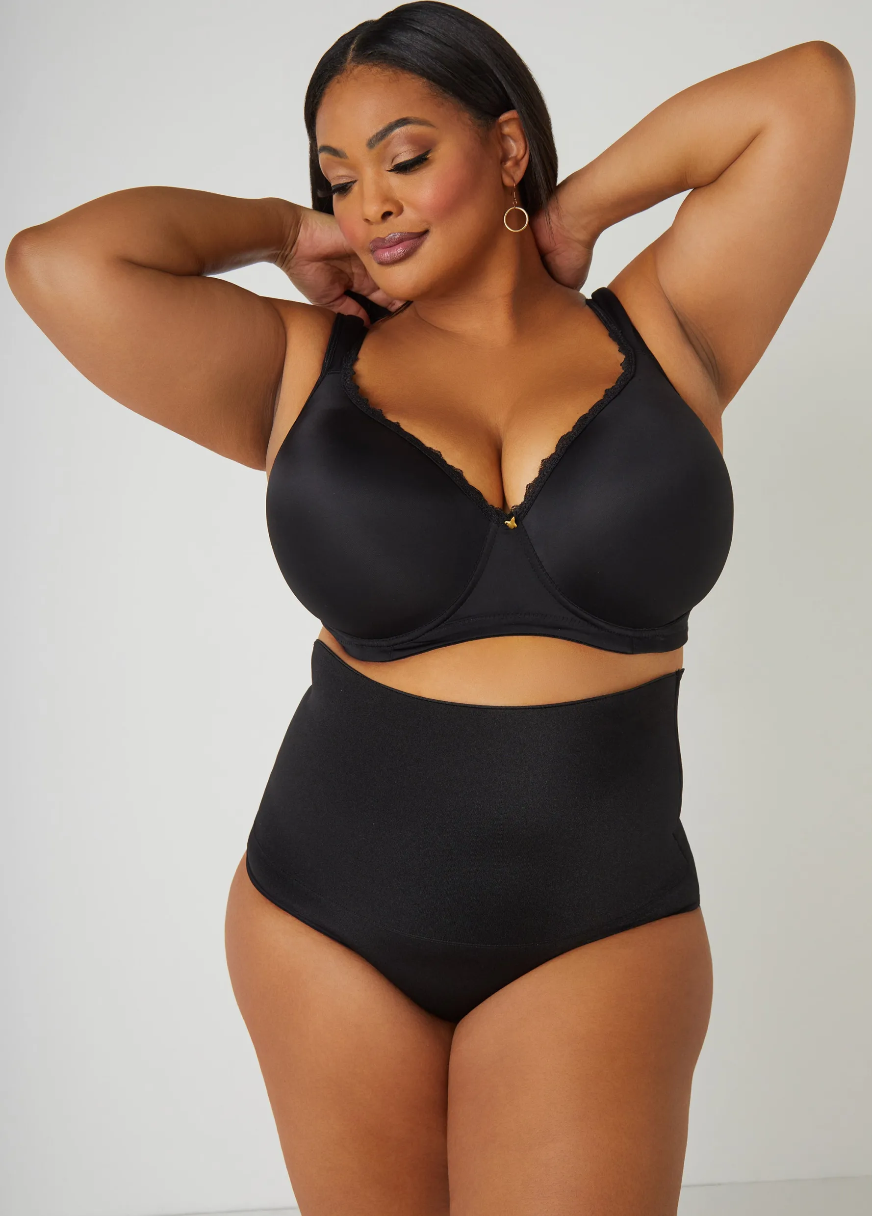 Fashion Ashley Stewart Lace Trim Full Coverage Butterfly Bra Black