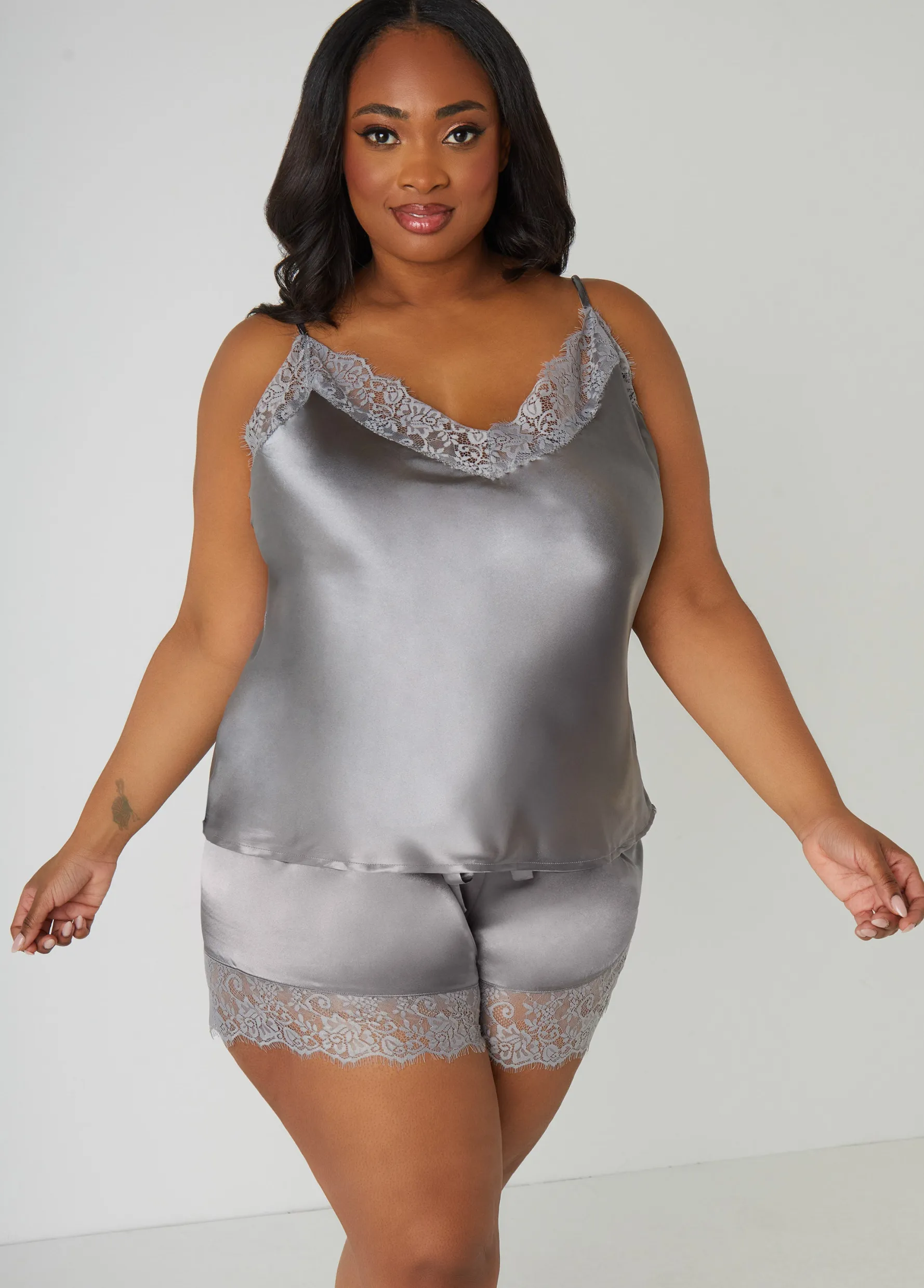 Best Ashley Stewart Lace Trimmed Cami & Shorts Set