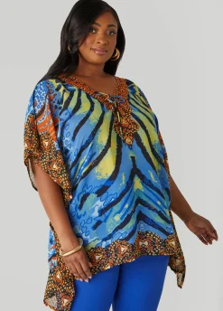 Outlet Ashley Stewart Lace Up Printed Tunic Multi
