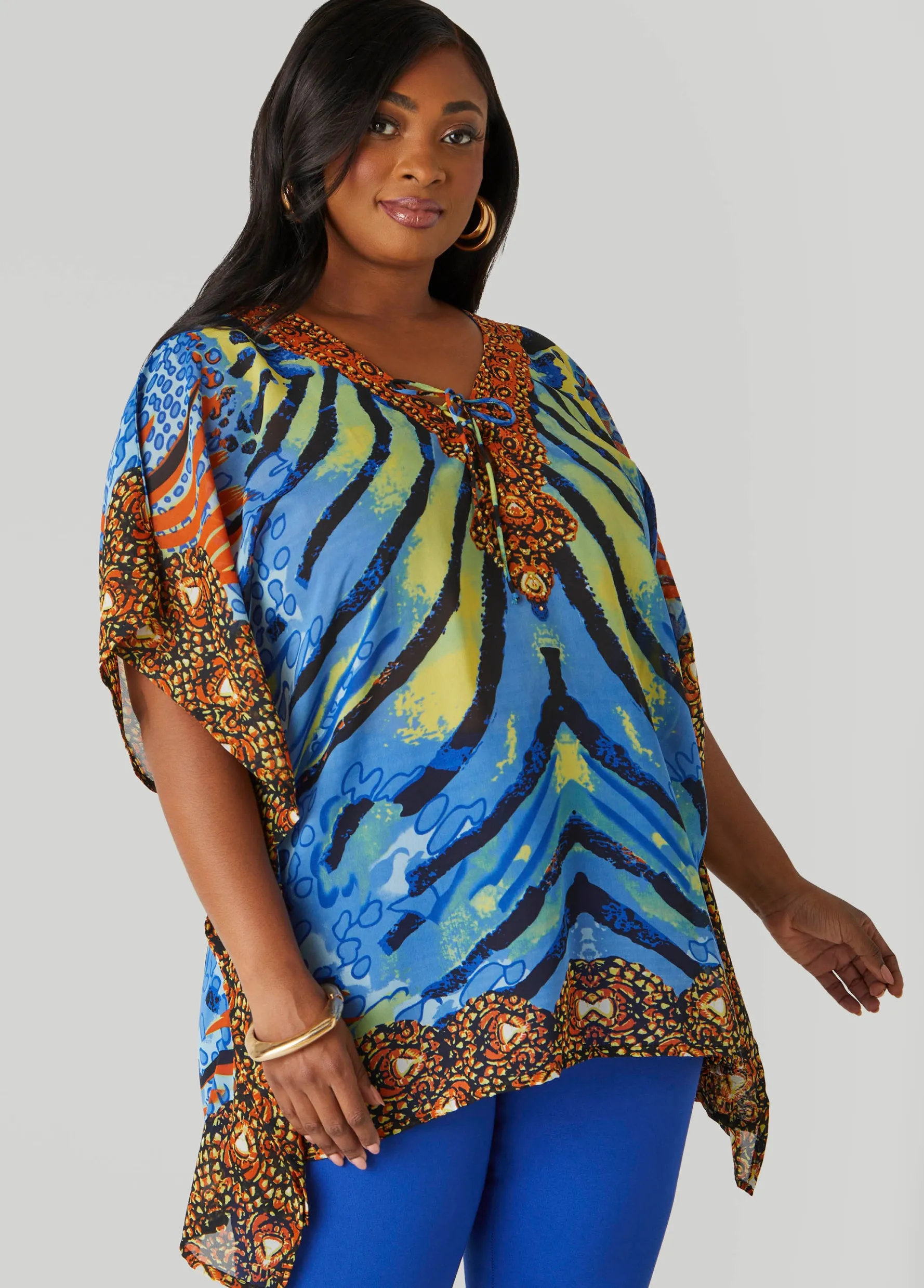 Outlet Ashley Stewart Lace Up Printed Tunic Multi
