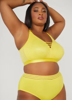 Outlet Ashley Stewart Lattice Trimmed Lace Wireless Bra Maize
