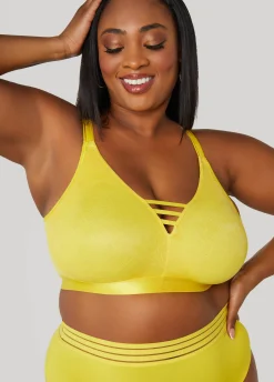 Outlet Ashley Stewart Lattice Trimmed Lace Wireless Bra Maize