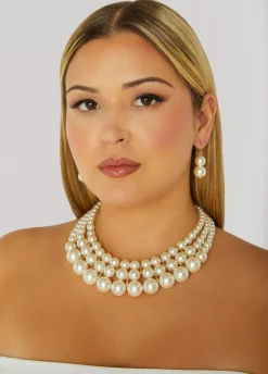 Best Ashley Stewart Layered Faux Necklace Set Pearl