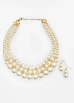 Best Ashley Stewart Layered Faux Necklace Set Pearl