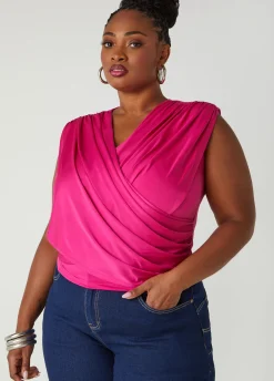 Hot Ashley Stewart Layered Faux Wrap Top Magenta