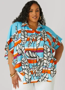 Fashion Ashley Stewart Layered Feather Print Shirt Multi