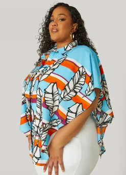 Fashion Ashley Stewart Layered Feather Print Shirt Multi