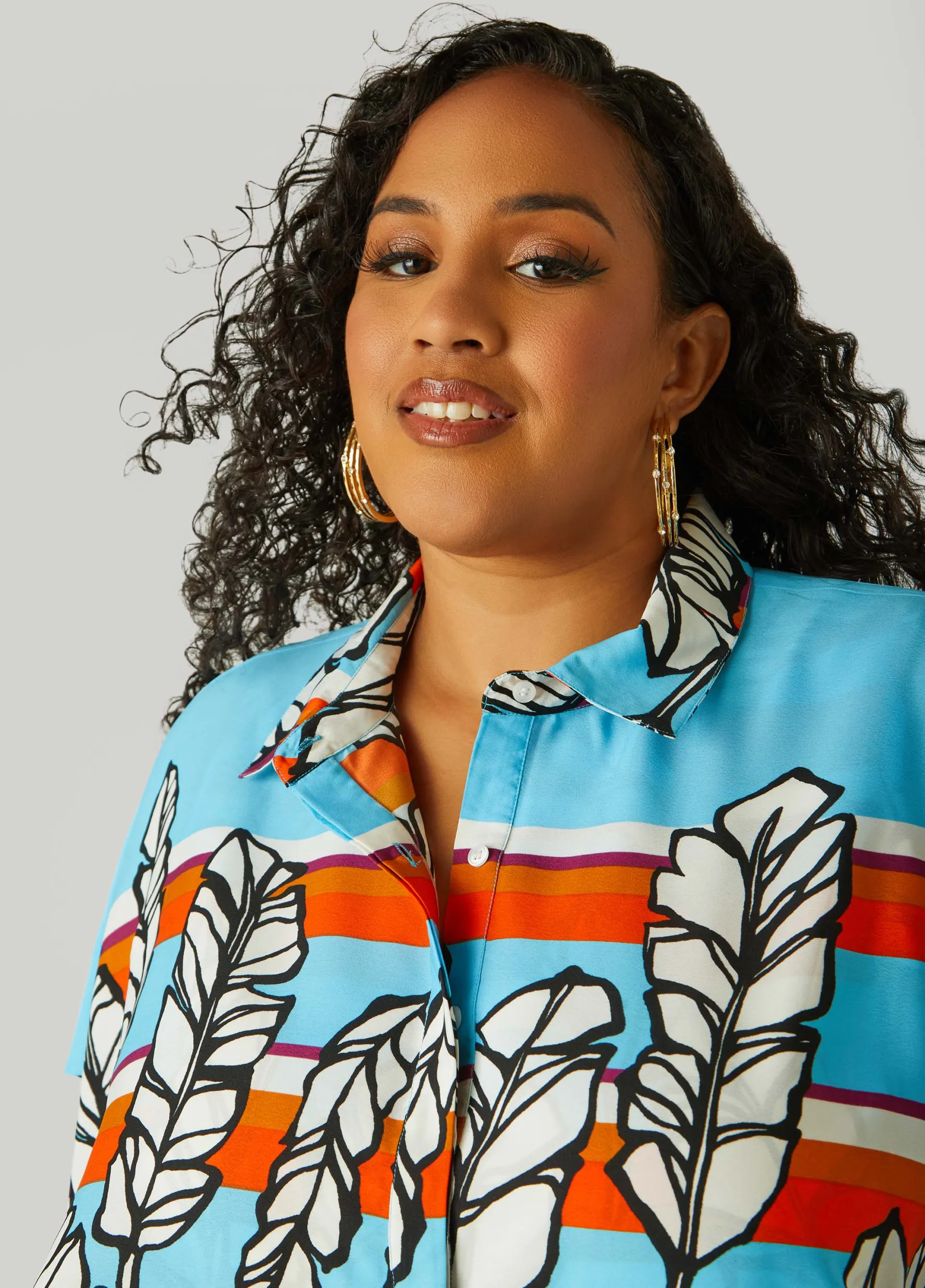 Fashion Ashley Stewart Layered Feather Print Shirt Multi