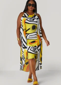 Outlet Ashley Stewart Layered Geo Print Dress Black Combo