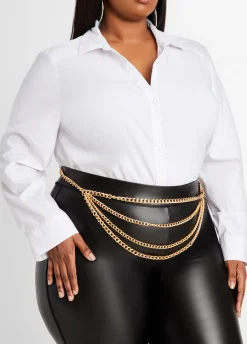 Discount Ashley Stewart Layered Tone Chain Belt Gold