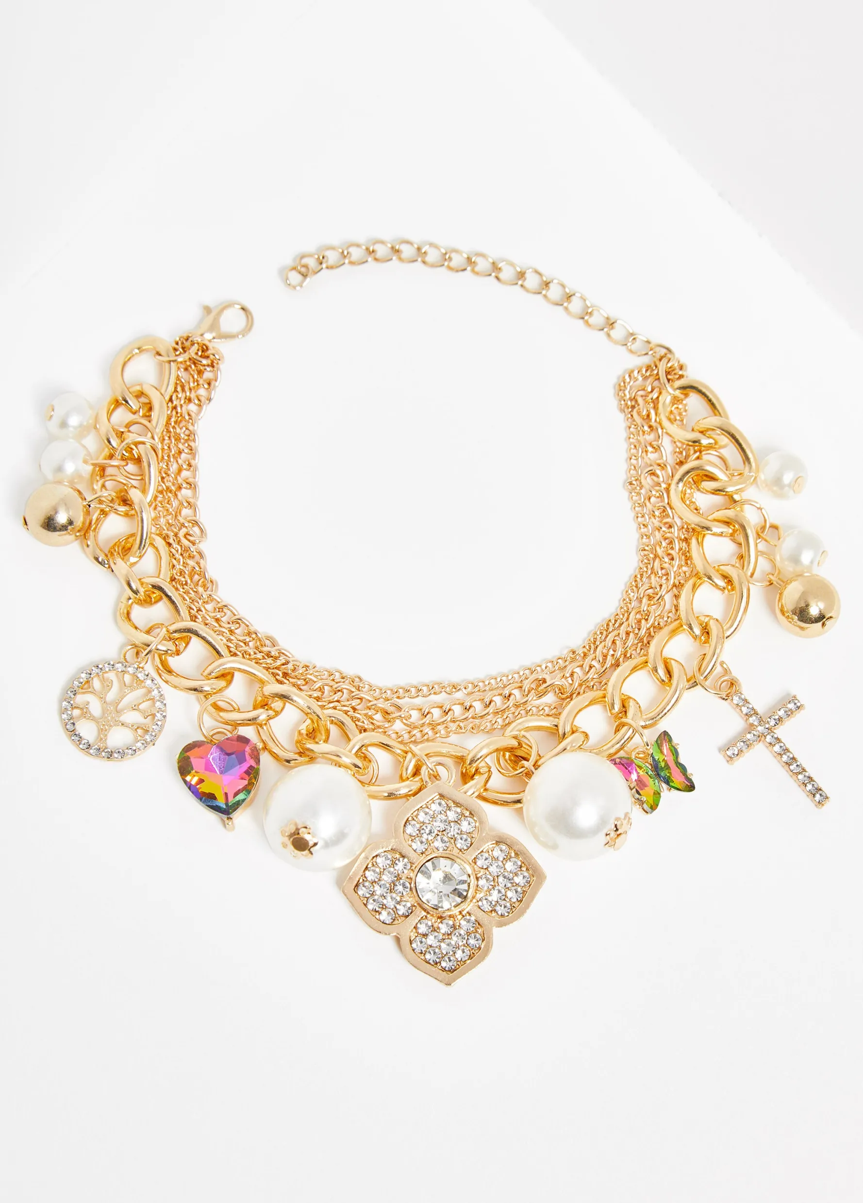 New Ashley Stewart Layered Tone Charm Bracelet Gold