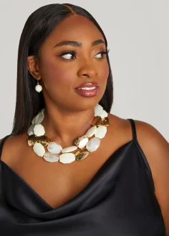 Outlet Ashley Stewart Layered Hammered Necklace Set White