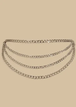 Best Ashley Stewart Layered Tone Chain Belt Silver