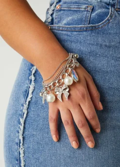 New Ashley Stewart Layered Tone Charm Bracelet Silver