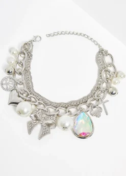 New Ashley Stewart Layered Tone Charm Bracelet Silver