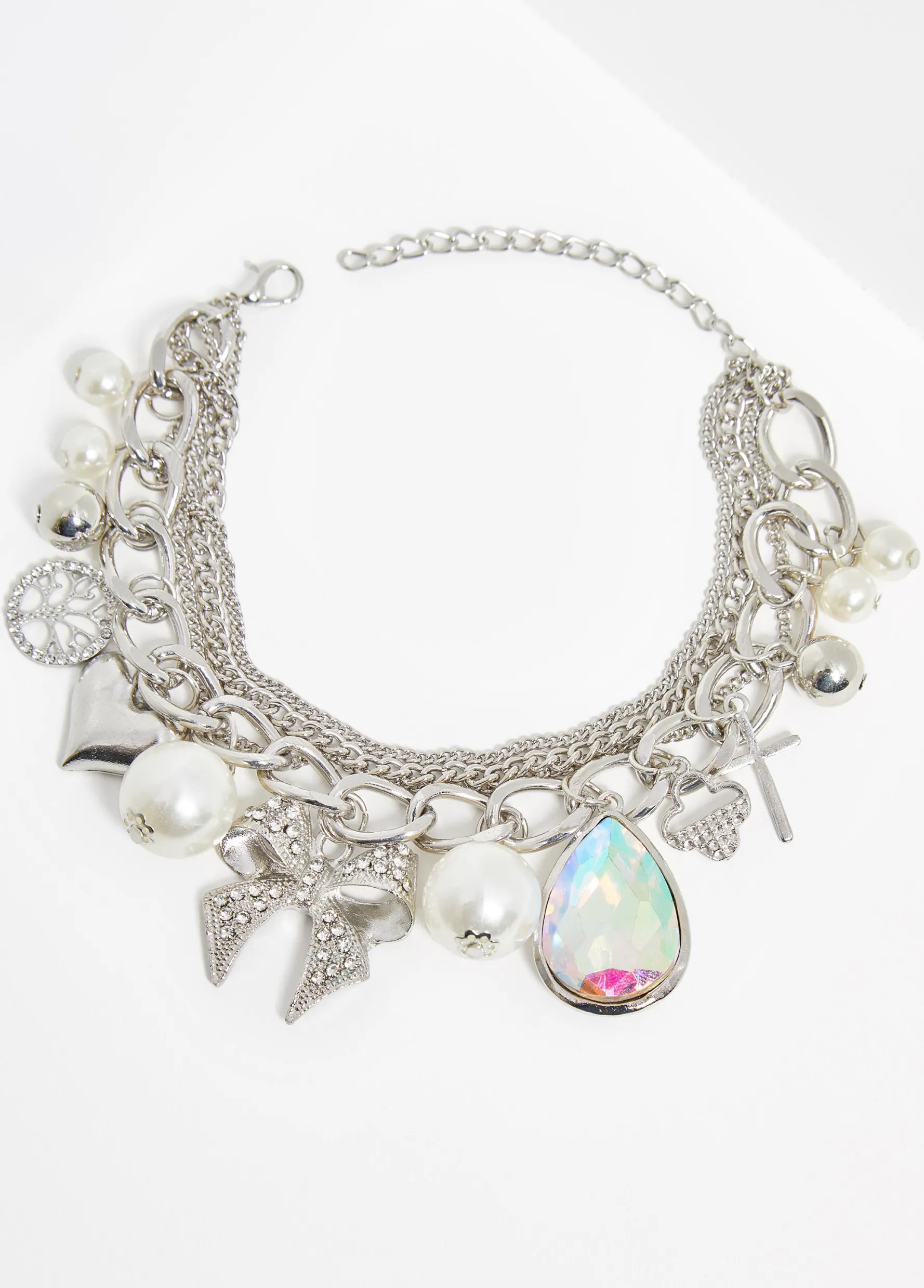 New Ashley Stewart Layered Tone Charm Bracelet Silver