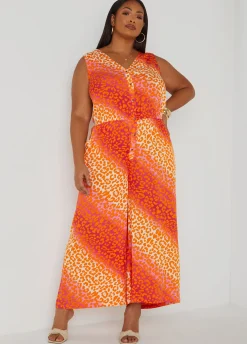 Clearance Ashley Stewart Leopard Print Wide Leg Jumpsuit Multi