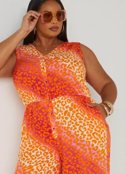 Clearance Ashley Stewart Leopard Print Wide Leg Jumpsuit Multi