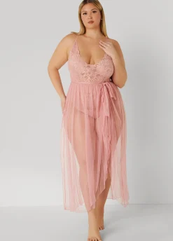 New Ashley Stewart Lingerie Bodysuit And Skirt Set Pink